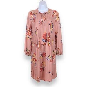 OLD NAVY Maternity Long Sleeve Pintuck Pink Floral Midi Shift Dress size Small